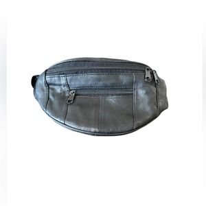 Black VTGE Genuine Leather Men’s Waist Bag Fanny pack 3 zippered pockets belt